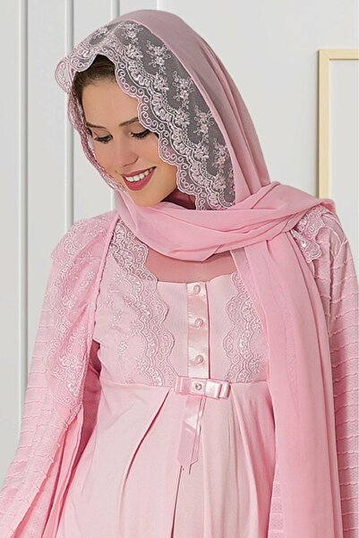 Lohusa Homewear Women's Pink Lace Detailed Chiffon Maternity Shawl
