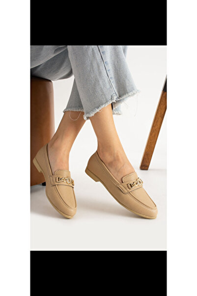 FIRFIR MODA Sarı Tokalı Düz Taban Loafer Ayakkabı