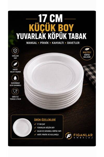 figanlar ambalaj 17 cm Küçük Boy Yuvarlak Köpük Tabak – Kahvaltı, Tatlı, Meze...