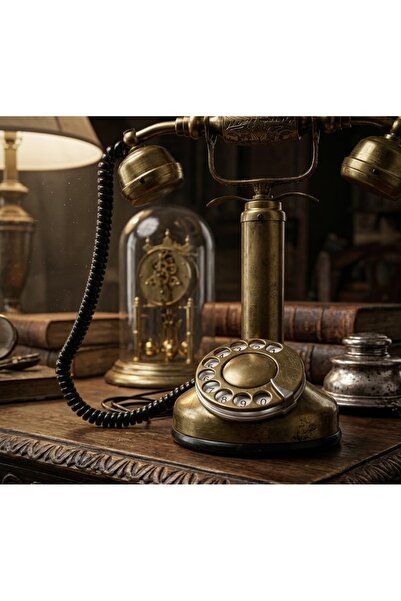 Kuzey Tacı Antika Görünümlü Pirinç Dekoratif Masa Üstü Telefon Nostaljik Tasa...