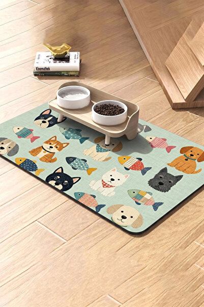 MatGo Pati Kedi Köpek Beslenme Matı 50x70cm Su Geçirmez Mama Kabı Altlığı Paspası Yamalı Köpek