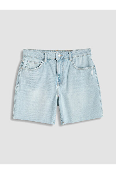 LC Waikiki Nevavm High Waist Mom Fit Women's Jean Shorts with Difference