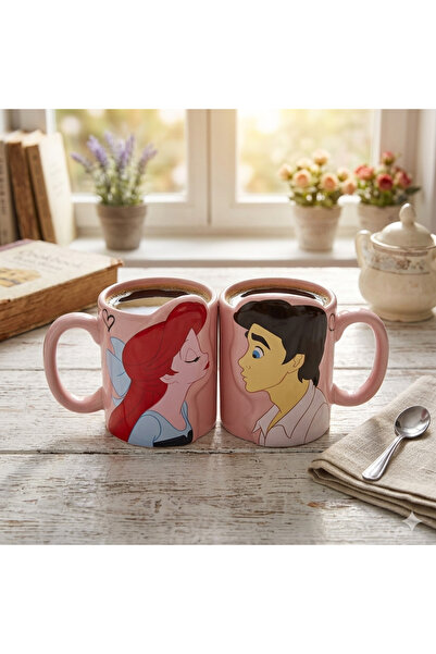 Livava Romantic Mermaid and Prince Character Kissing Couple Mug Set Gift