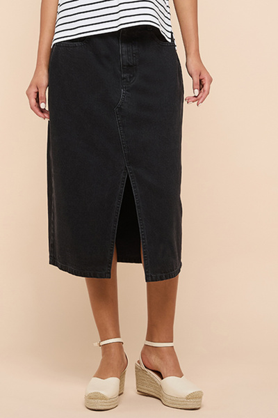 R&B Washed Denim Skirt with Button Closure