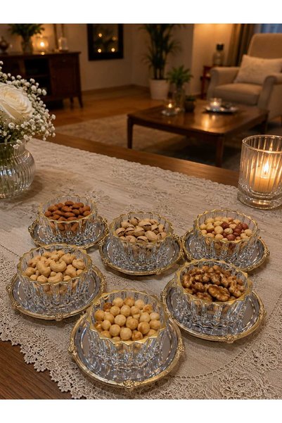 FTH DİZAYN Snack Set for 6 People, Golden Style Snack Set, Great Product, Sty...