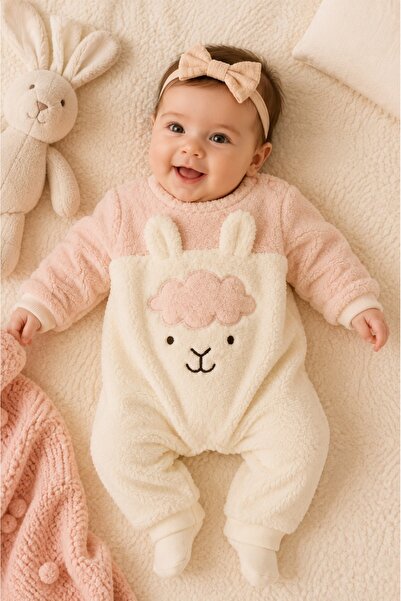 Pure Boutique Salopeta pufoasa bebe fetita roz ivoire cu mielusel, imblanita,...