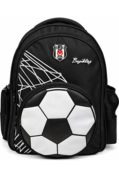 Beşiktaş Licensed 3D Soccer Ball Printed School Bag - 2 Compartment Black Bac...