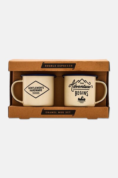 GENTLEMEN'S HARDWARE 2 Pieces Double Espresso Enamel Mug Set 150 ml, Cream