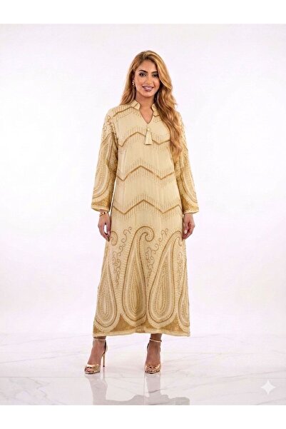 sea gulf Women's Full Embroidered Jalabiya with Hebbat at Neckline