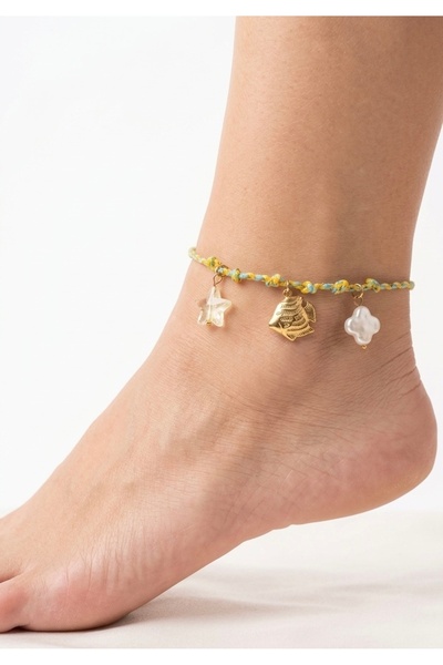 MARENNE Deniz Charm Detaylı İp Kadın Çelik Halhal (19+5cm)