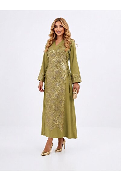 sea gulf Women's Embroidered Front and Side Thread-Tied Waist-Tightening Robe