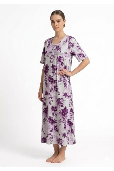 Noom Nightwear Short Cotton Nightgown Printed Flowers