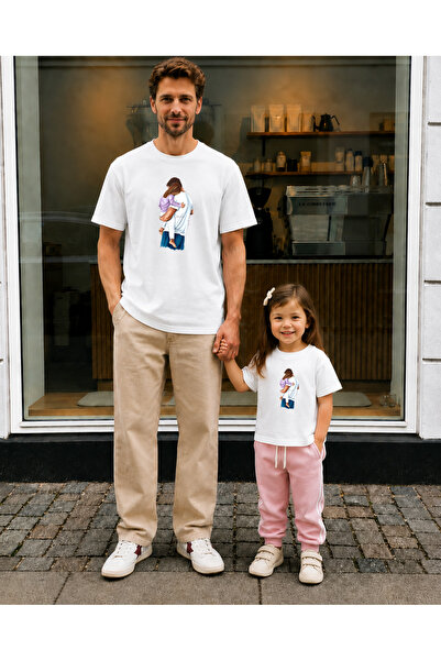 LORVEX Father's Day Dad Daughter Combination T-Shirt Oversize 100% Cotton Pri...