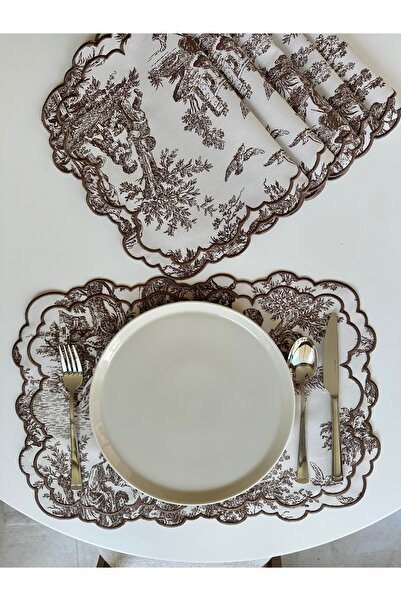 NURHAN HOME COLLECTION Toile De Jouy Patterned Luxury American Service Set of...