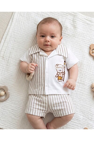 Ege Bebek Baby Boy Striped Shirt and Collared Shorts Newborn Summer Set, 0-3-...