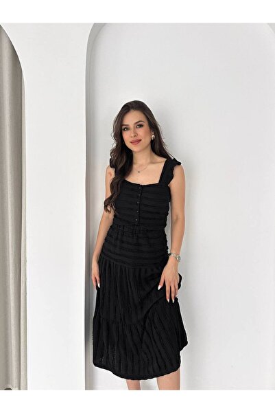 By Kuzey Aras Set fustă și bluză scurtă cu detalii încrețite - Set elegant și...