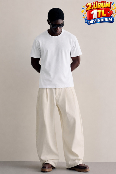 DAMGA JEANS Men's Regular Crew Neck Cotton Basic White T-Shirt