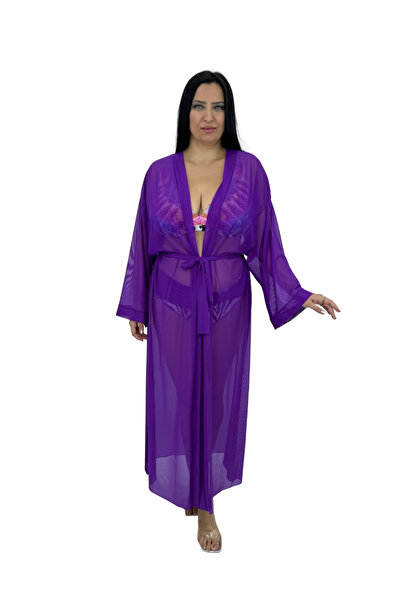 Pierre Cardin Plus Size Long Sleeve Tulle Women's Kaftan Pareo with Waist Tie