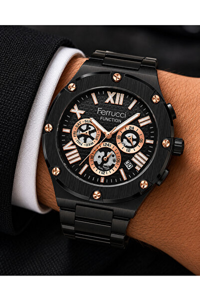 Ferrucci Men's Wristwatch Steel Band Black Color Calendar Feature Casual and ...