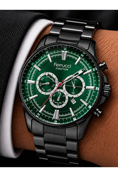 Ferrucci Men's Wristwatch Steel Band Black Color Functional Casual and Classi...