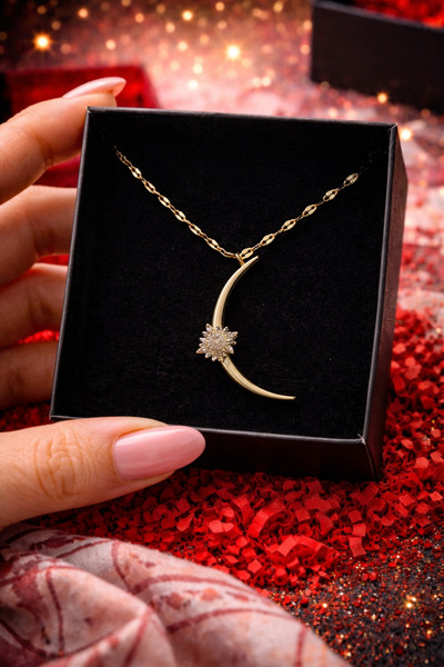 PULİNİN DÜKKANI Steel Necklace with Moon Figure – Elegant Design Stainless St...