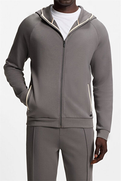BOSS Sense Hooded Jacket Erkek Kapüşonlu Sweatshirt Gri
