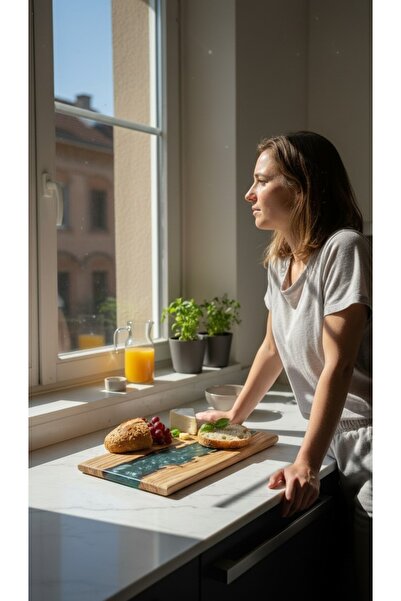 rakaubox Doğal Ahşap & Yeşil Epoksi Kesme Tahtası | El Yapımı Sunum & Servis Board | Gıda Uyumlu Epoksi | Dekoratif Mutfak Aksesuarı