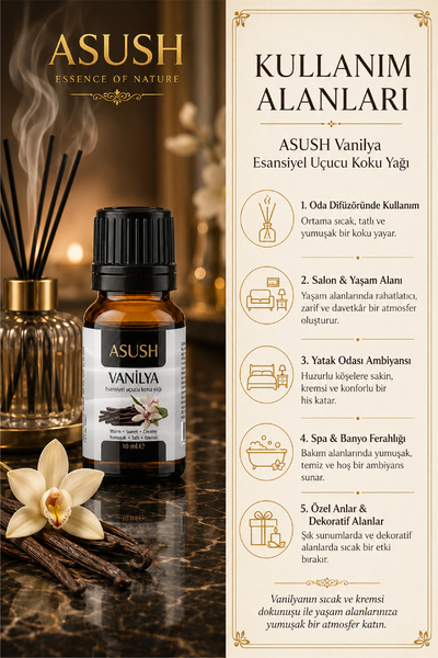 ASUSH Vanilya Esansiyel Yağ 10 ML – Tatlı, Sıcak ve Kalıcı Ortam Kokusu