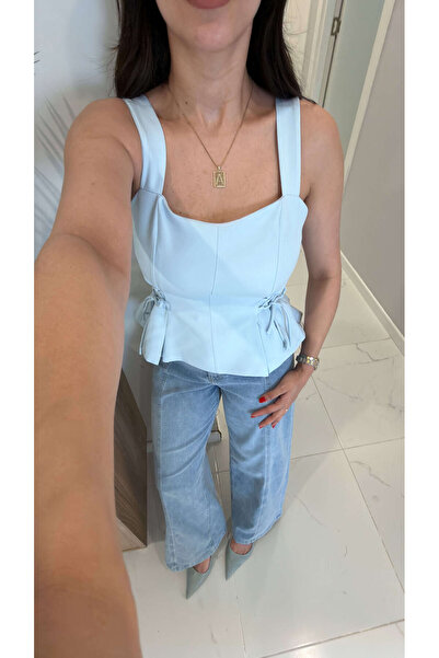 BİRCANÇİL Eflisa Blue Blouse with Tie Detail on the Sides