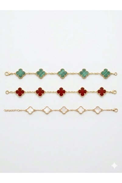 Zinora 3 piece elegant 4-leaf clover Bracelets - White , Red & Green color Br...