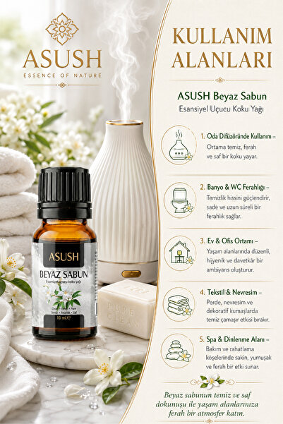 ASUSH Beyaz Sabun Esansiyel Yağ 10 ML – Temiz, Ferah ve Kalıcı Sabun Kokusu