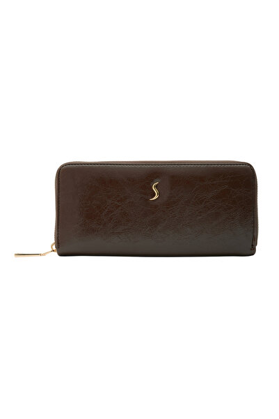 Santini Collection Clutch Çanta Kadın El Çantası Portföy Fermuarlı Abiye Kahv...
