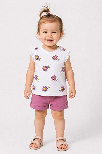 dinamik çocuk Baby girl daisy print summer 2-piece set with scalloped sleeve ...