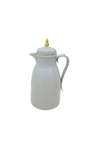 Al Nokhba Geometric Insulated Dallah Thermos, Light Grey with Gold Accents, F...