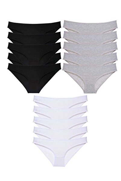 Mestore 15 Pieces Super Eco Set Lycra Women's Slip Panties Black Gray White