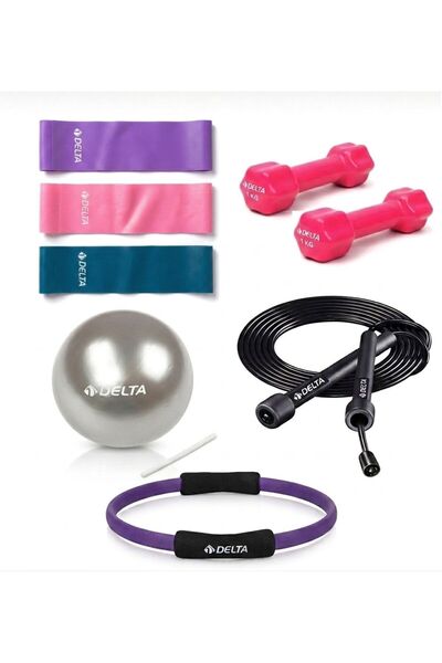 Delta 5 Parça Pilates & Fitness Seti Pilates bant, Atlama İpi, 2x1 Kg PVC Kap...