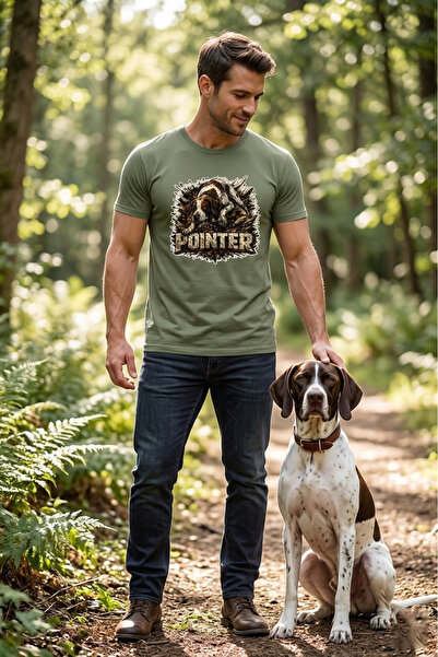 WİDİ Unisex Pointer Hunter Printed T-Shirt - Hunter Dogs Series Crew Neck Cot...
