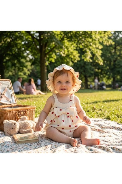Valia Baby Baby Girl Romper with Bow Detail and Heart Hat
