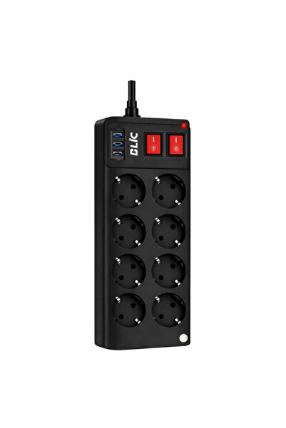 SMRSTORE Blic FTR-08 8’li Akım Korumalı Priz – 3 USB Girişli, 4000W Güç Kapas...