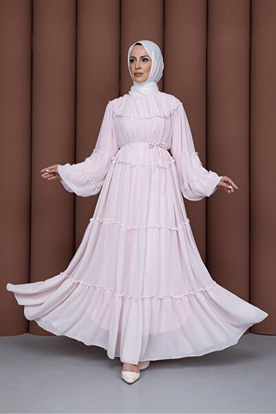 PAVENTİ Layered Chiffon Dress Pink