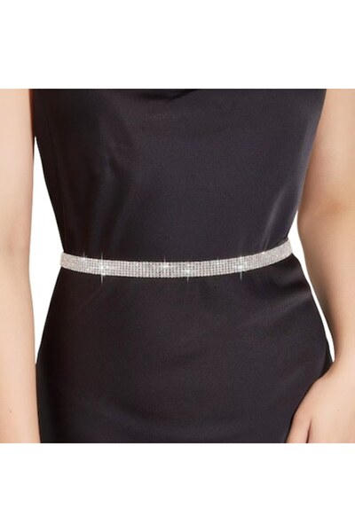 CRM Curea Glamour cu strasuri, CRM, argintie, 105 cm