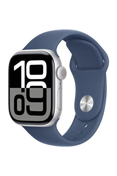 Apple Watch 10 GPS, Carcasa Silver Aluminium 42mm, Denim Sport Band - S/M