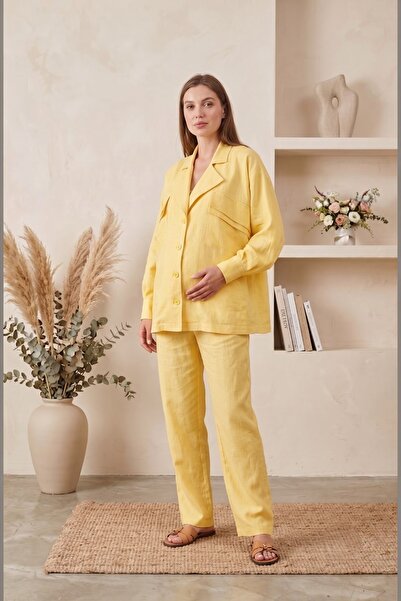 Miss Dünya Lissa Santorini 100% Cotton-Linen Maternity and Postpartum Pants -...
