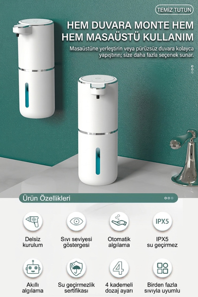 Vayomy Otomatik Köpük Sıvı Sabunluk Sensörlü Köpük Sabun Makinesi 380 ml USB ...