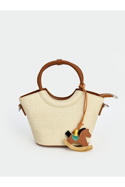 LC Waikiki Women's Shoulder Bag with Wicker Horse Figure and Round Handles
