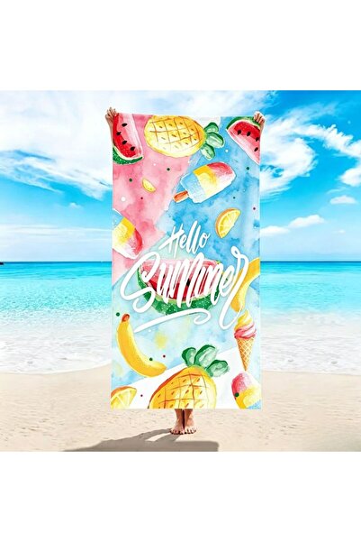 KMT Prosop Plajă cu Imprimeu Fructe Tropicale și Text „Hello Summer”, Dimensi...