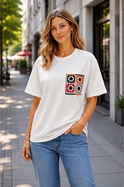 Maison La Femme Γυναικείο μπλουζάκι oversized με μοτίβο λουλουδιών Δαντέλα Με...