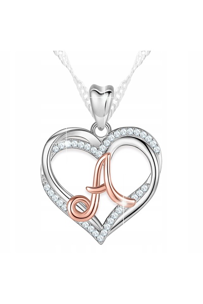 Larezo 925 Silver Necklace, Heart Pendant With Letter A, Initial And Zircons,...