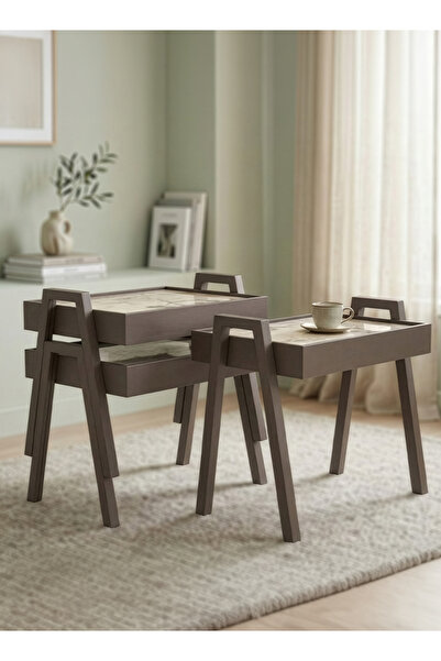 Cady One 3-Piece Wooden Serving Table, Serving Tray Table with Stable Legs an...