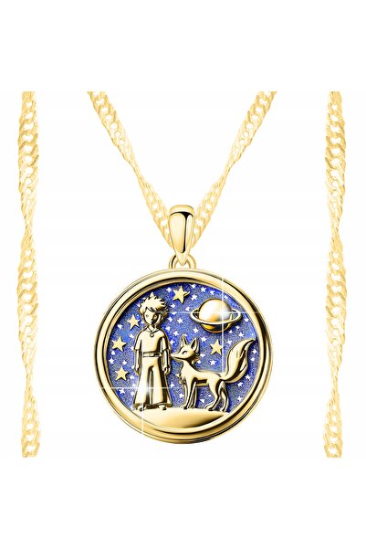 Larezo 925 Silver Necklace with Gold Plated, Little Prince with Fox and Plane...